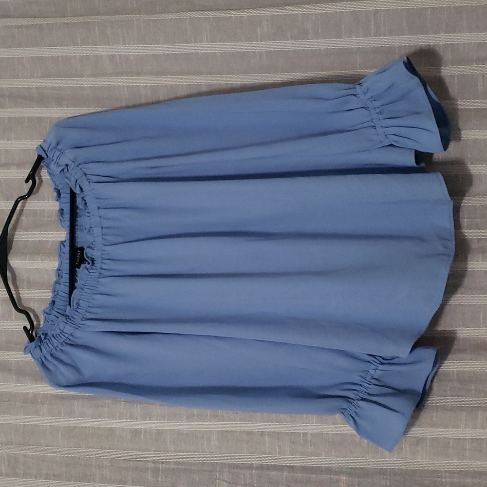 Talbots Blue Ruffle Long Sleeve Top